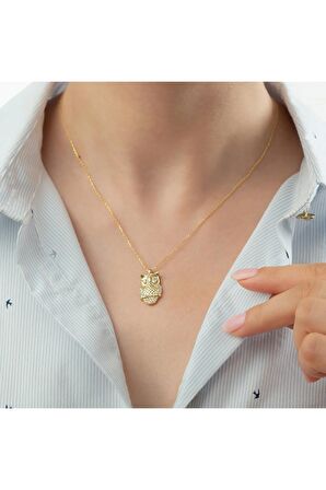925 Ayar Gümüş Gold Baykuş Kolye
