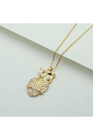 925 Ayar Gümüş Gold Baykuş Kolye