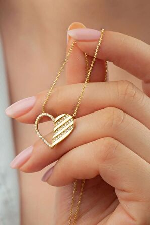 925 Ayar Gümüş Gold Kalp Kolye