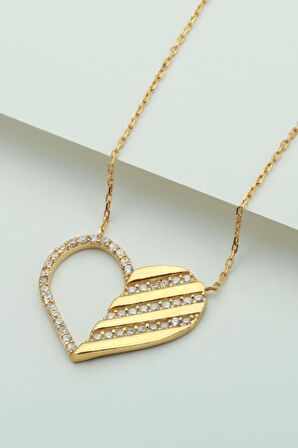 925 Ayar Gümüş Gold Kalp Kolye