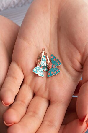 925 Ayar Rose Mineli Yeşil Kelebek Gümüş Küpe