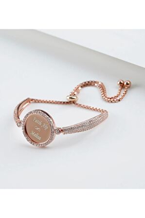 925 Ayar Gümüş Rose Gold Kaplama Isimli Asansörlü Bileklik