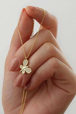 925 Ayar Gümüş Kelebek Model Kolye(gold)