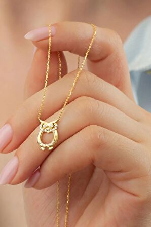 925 Ayar Gold Baykuş Gümüş Kolye