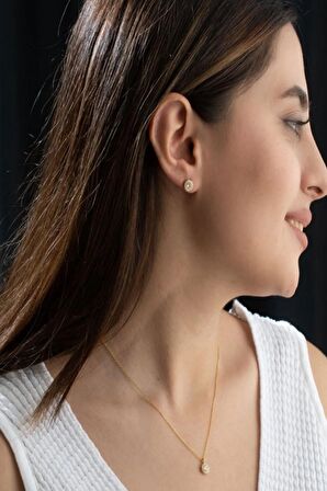 925 Ayar Gümüş Nisan Ayı Doğum Taşı ( Diamond ) Kolye - Küpe Seti