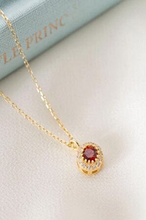 925 Ayar Gümüş Ocak Ayı Doğum Taşı ( Garnet ) Kolye