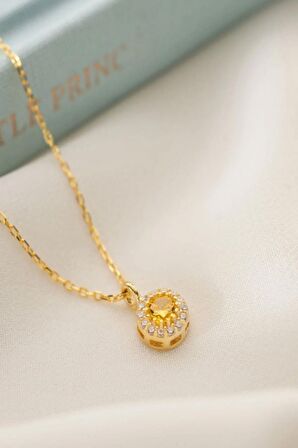 925 Ayar Gümüş Kasım Ayı Doğum Taşı ( Citrine ) Kolye