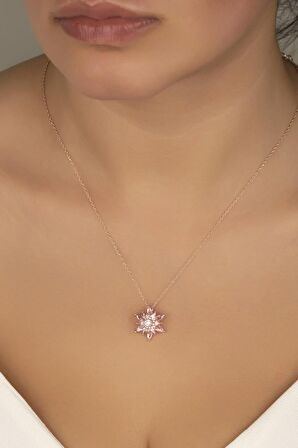 925 Ayar Gümüş 4 Katman Pembe Lotus Çiçeği Kolye