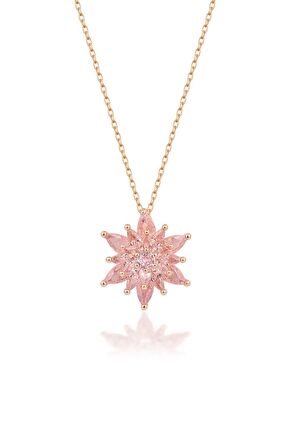 925 Ayar Gümüş 4 Katman Pembe Lotus Çiçeği Kolye