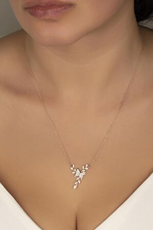 925 Ayar Gümüş Rose Daldaki Kelebek Kolye