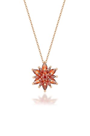 925 Ayar Gümüş 4 Katman Garnet Lotus Çiçeği Kolye