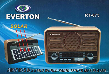 Everton Rt-673 Bluetooth Fm-Usb-Tf-Aux Şarjlı Solar Nostaljik Radyo