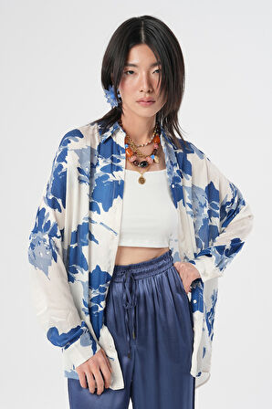 KADIN KARIŞIK DESENLİ OVERSİZE DİJİTAL GÖMLEK