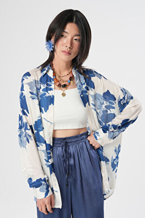 KADIN KARIŞIK DESENLİ OVERSİZE DİJİTAL GÖMLEK