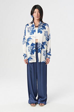 KADIN KARIŞIK DESENLİ OVERSİZE DİJİTAL GÖMLEK