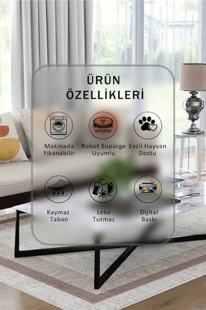 Yıkanabilir Kaymaz Taban Dijital Baskılı Halı ve Yolluk – Leke Tutmaz Salon & Mutfak Halısı