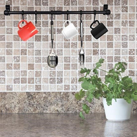 caselka® Duvara Monte Edilen 6 Kancalı Dekor Kaşıklık ve Kupa Askısı