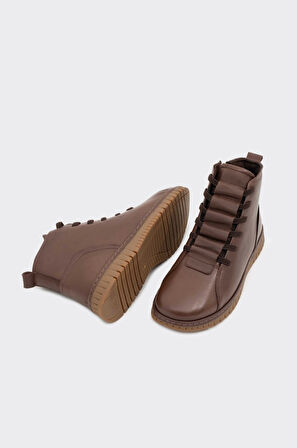 Hakiki Deri Fermuarlı Lastik Bağcıklı Kadın Bot 