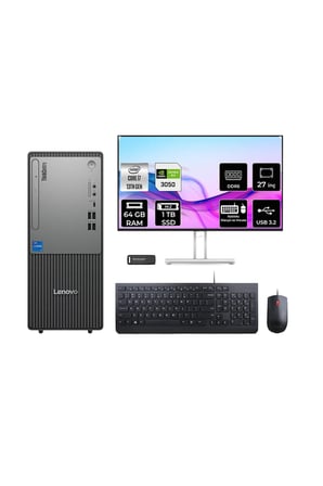 ThinkCentre Neo 50T G5 i7 13700 64GB 1TB SSD RTX3050/6GB FDOS Masaüstü Bilgisayar + 27"