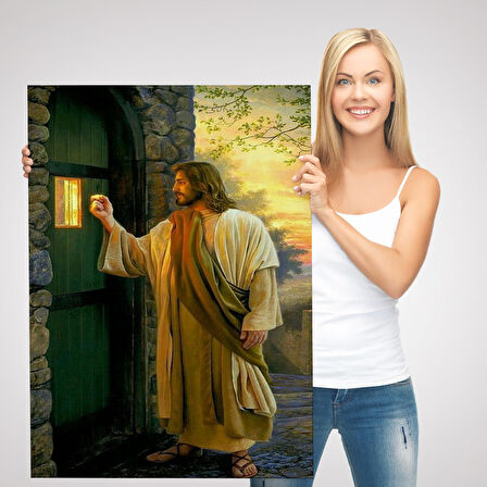 İsa Mesih Kapıyı Çalıyor, Hristiyan Duvar Sanatı, Kilise Hediyesi Kanvas Tablo-5271