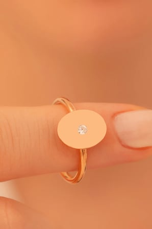 Kadın Gümüş Yüzük - El Işçiliği Rose Kaplama Elips Motifli Zirkon Taşlı Kadın Yüzük