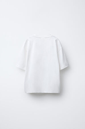 Kalp Baskılı %100 Pamuk Oversize Kız Çocuk Tişört