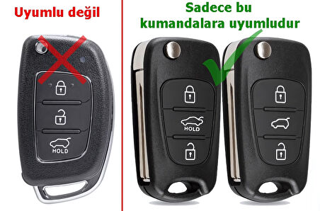 Hyundai Accent Elantra i20 i30 iX35 Uyumlu Anahtar Kılıfı Kumanda Kılıfı Oto Anahtarlık Siyah