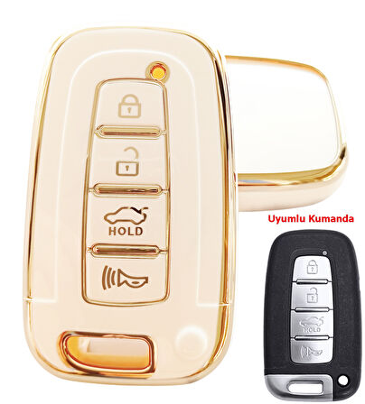 Kia Sportage Rio Soul Optima Sorento Uyumlu Smart Kumanda Kılıfı Oto Anahtarlık 4 Tuşlu Beyaz Gold