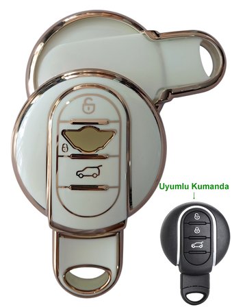 Mini Cooper Countryman Uyumlu Kumanda Anahtar Kılıfı Oto Anahtarlık 3 Tuş BEYAZ GOLD