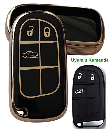 Egea Cross 500 Jeep Dodge Chrysler Uyumlu Smart Kumanda Anahtar Kılıfı Oto Anahtarlık Siyah Gold