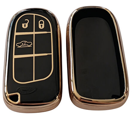 Egea Cross 500 Jeep Dodge Chrysler Uyumlu Smart Kumanda Anahtar Kılıfı Oto Anahtarlık Siyah Gold