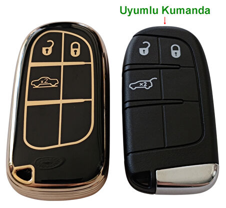 Egea Cross 500 Jeep Dodge Chrysler Uyumlu Smart Kumanda Anahtar Kılıfı Oto Anahtarlık Siyah Gold
