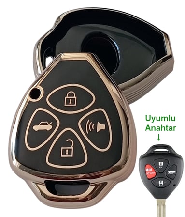 Toyota Corolla Auris Rav4 Hilux Uyumlu Kumanda Anahtar Kılıfı Oto Anahtarlık 4 Tuşlu SİYAH GOLD