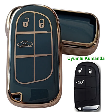 Egea Cross 500 Jeep Dodge Chrysler Uyumlu Smart Kumanda Anahtar Kılıfı Oto Anahtarlık Turkuaz Gold