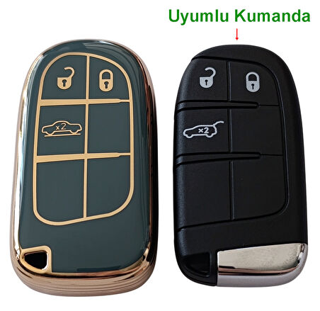Egea Cross 500 Jeep Dodge Chrysler Uyumlu Smart Kumanda Anahtar Kılıfı Oto Anahtarlık Turkuaz Gold