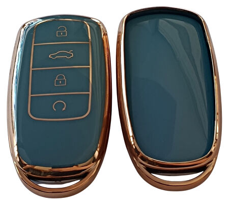 Chery Tiggo 7 Tiggo 8 Omoda 5 Uyumlu Smart Kumanda Anahtar Kılıfı Oto Anahtarlık Turkuaz Gold