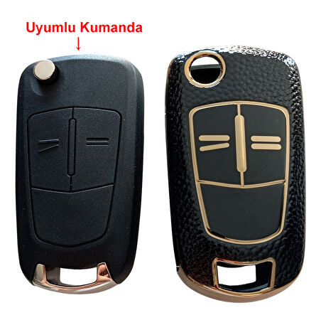 Opel Astra H Corsa D Meriva Uyumlu Anahtar Kumanda Kılıfı Oto Anahtarlık Deri Desenli SİYAH