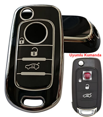 Fiat Egea Uyumlu Nano Anahtar Kumanda Kılıfı Oto Anahtarlık 3 Tuşlu Siyah Silver