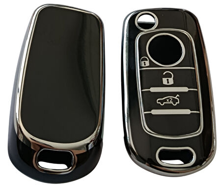 Fiat Egea Uyumlu Nano Anahtar Kumanda Kılıfı Oto Anahtarlık 3 Tuşlu Siyah Silver