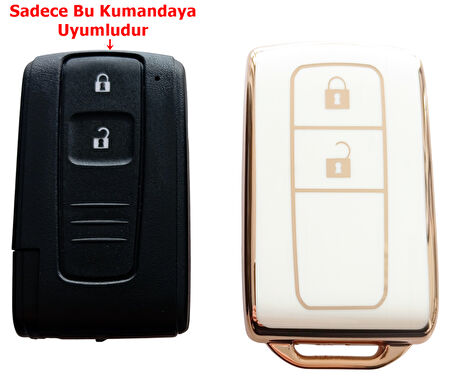 Toyota Corolla Verso Prius Subaru Uyumlu Kumanda Anahtar Kılıfı Oto Anahtarlık 2 Tuş Beyaz Gold
