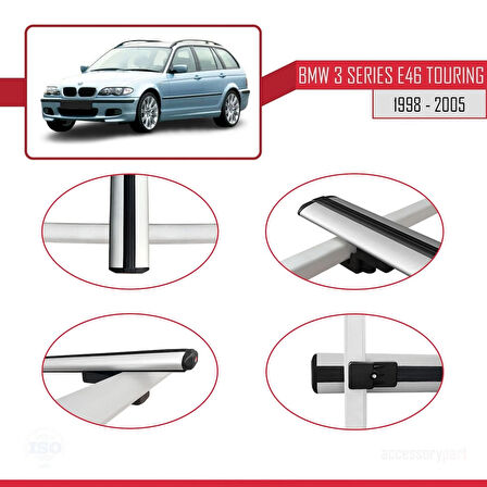 BMW 3 Serisi (E46) Touring 1999-2005 Arası ile Uyumlu BASIC Model Ara Atkı Tavan Barı Gri 2 Adet