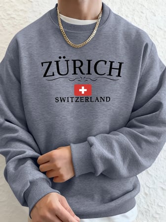 Zürih İsviçre Mektup Ve Bayrak Baskılar Üstler Unisex Sıcak Sokak Spor Giysileri Gevşek Rahat