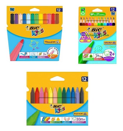 Bic 12 Renk Jumbo Kuru Boya Pastel Boya Keçeli Boya Seti 3 lü