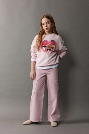 DeFacto Kız Çocuk PowerPuff Girls Relax Fit Bisiklet Yaka Sweatshirt D8832A825SPPN648
