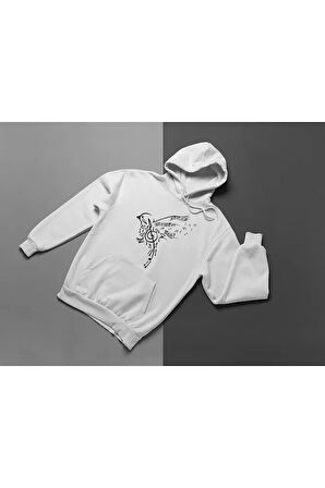 Tasarım Nota Kuş Baskılı Unisex Oversize Hoodie