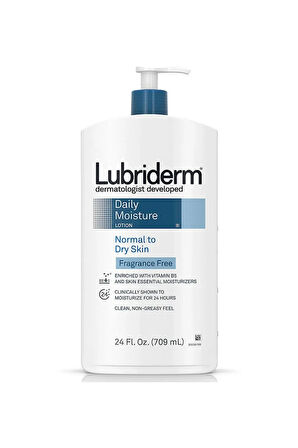 Lubriderm Daily Moisture Lotion for Normal To Dry Skin, Fragrance-Free (Normalden Kuruya Dönük Ciltler) 24OZ 709ml