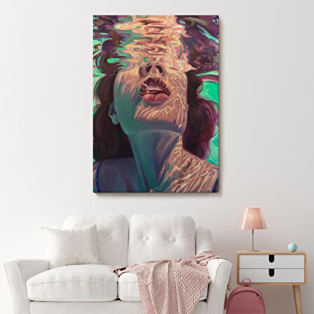 Su Altında Kadın Kanvas Tablo, Sualtı Yağlıboya Tablo Efektli Tablo-5280