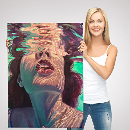 Su Altında Kadın Kanvas Tablo, Sualtı Yağlıboya Tablo Efektli Tablo-5280