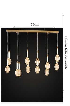 Altın Kaplama ve Nervürlü Camlı Modern 6'lı Lineer Sarkıt Avize