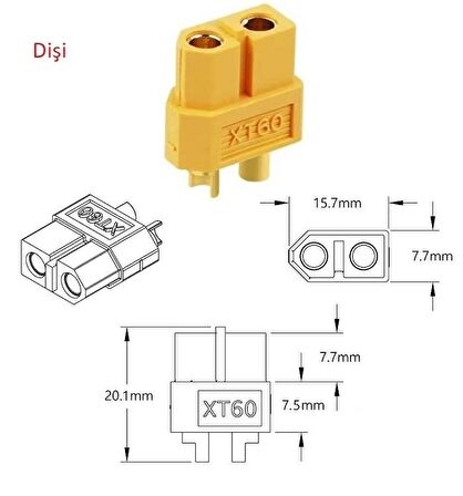 XT60 Li-Po Pil Konnektör Dişi 60 Amper